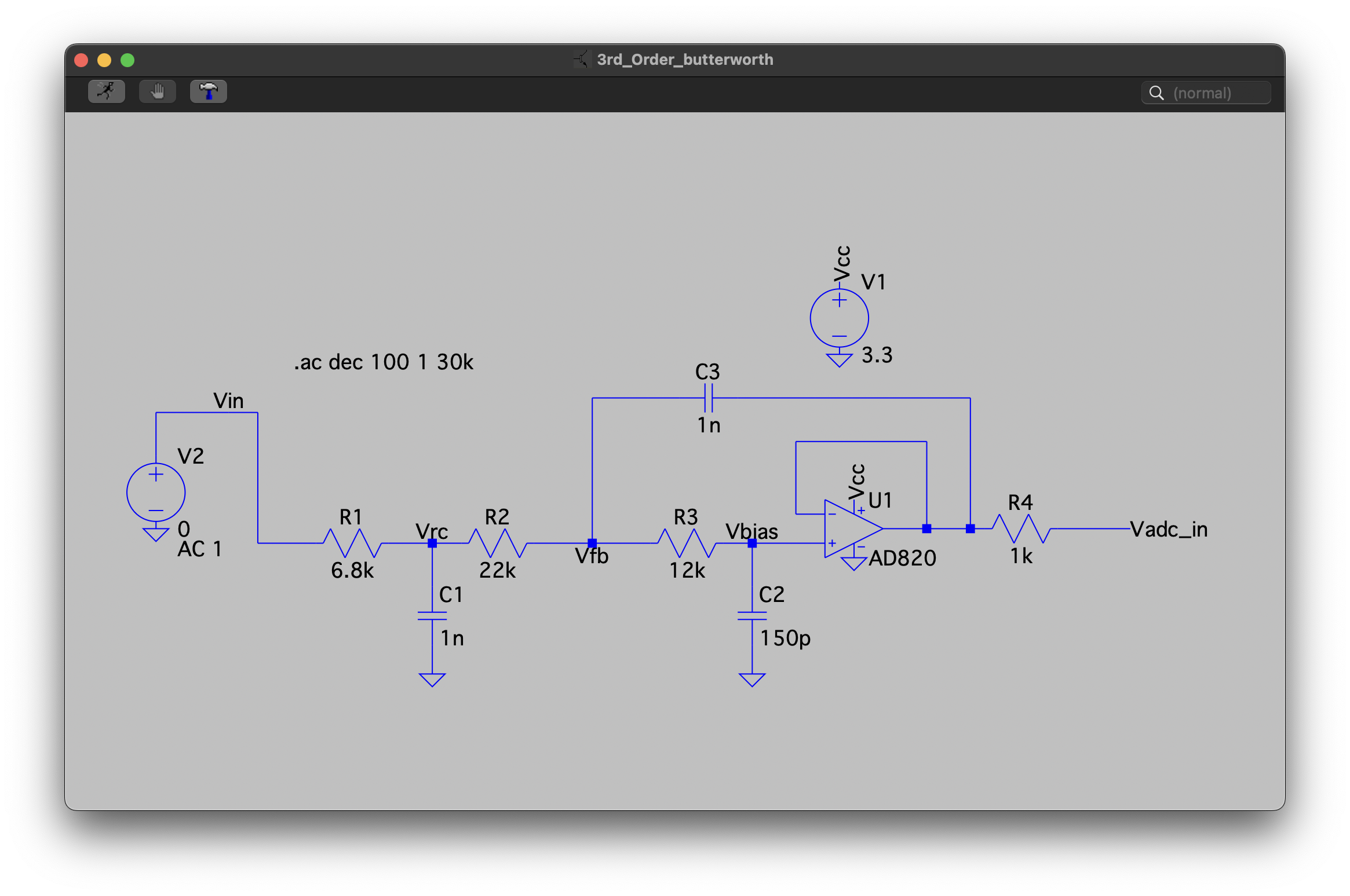 Butterworth schematic used for AA/AI filter