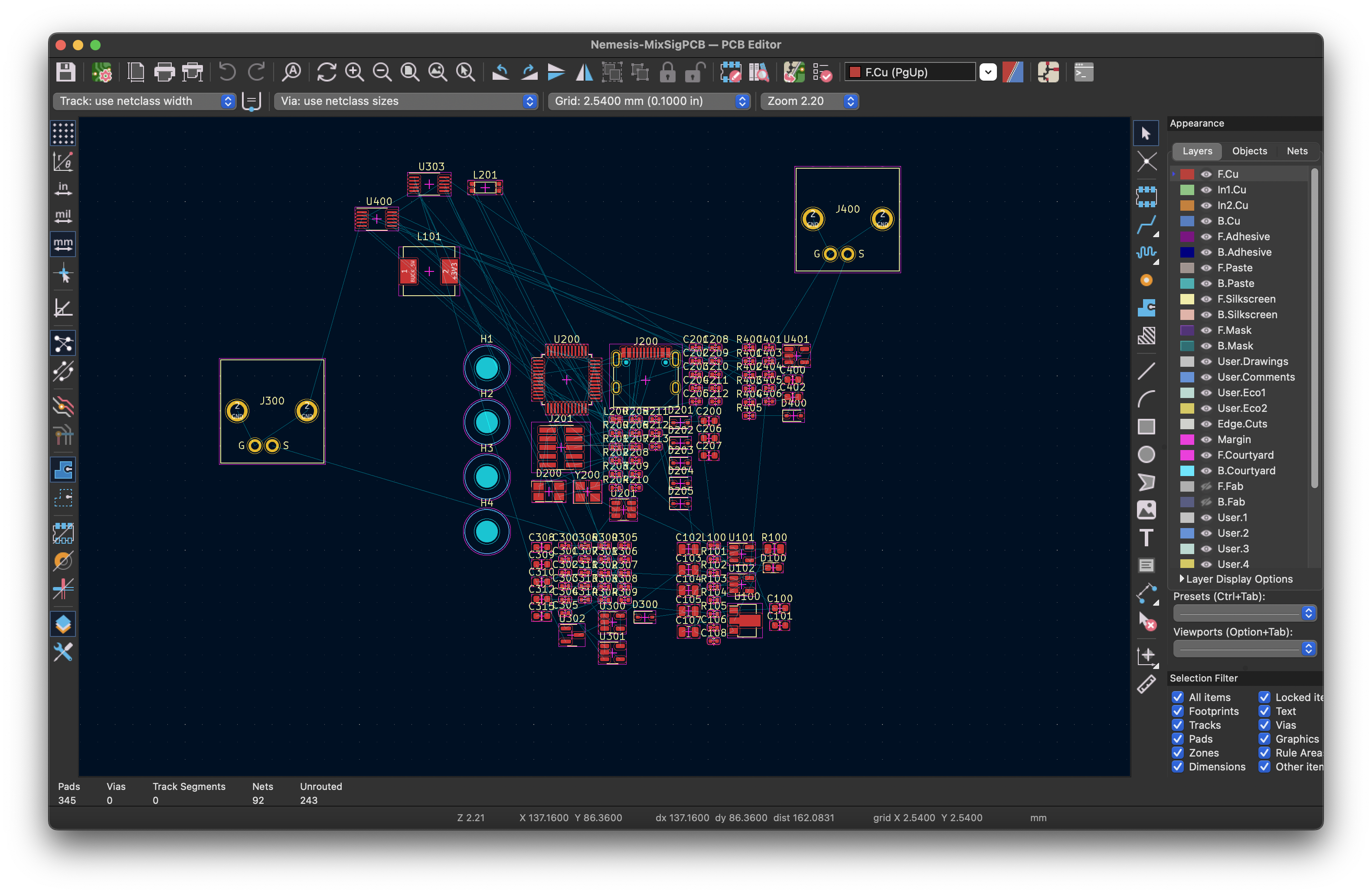 PCB layout progress